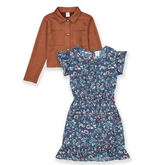 Wonder Nation Girls Shacket and Dress, 2-Piece Outfit Set - Picture 1 of 16